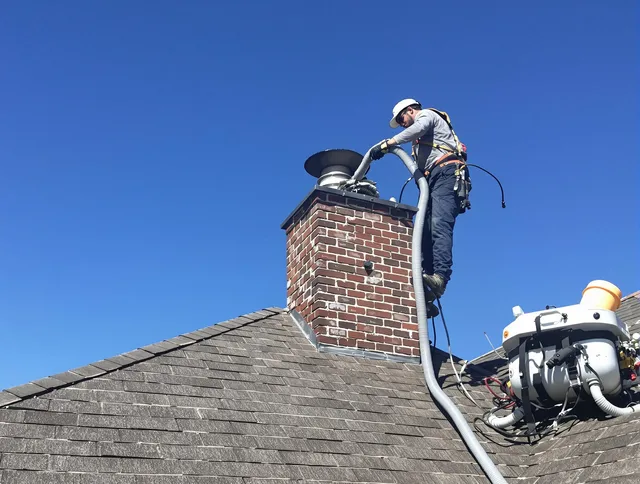 Dedicated Kent Chimney Sweep team member cleaning a chimney in Kent, OH