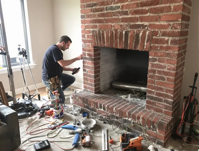 Kent Chimney Sweep specialist finalizing chimney liner service in Kent, OH