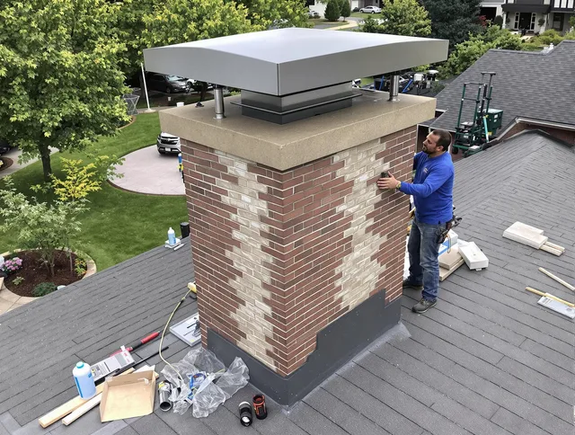 Kent Chimney Sweep team working on a custom chimney remodel in Kent, OH