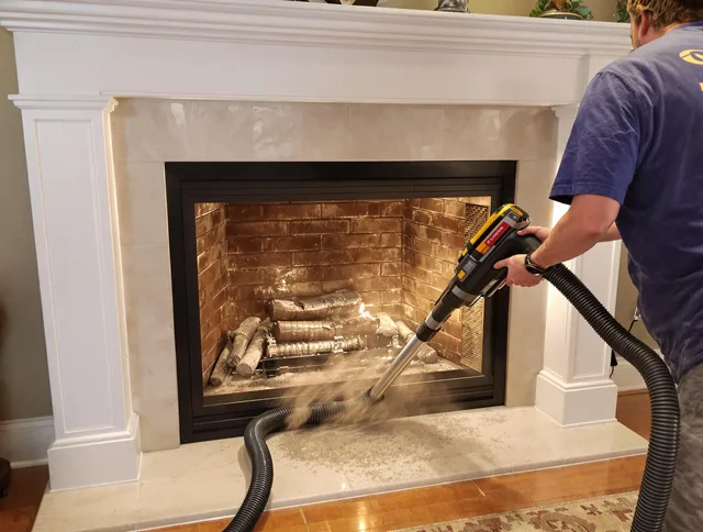 Fireplace cleaning performed by Kent Chimney Sweep in Kent, OH